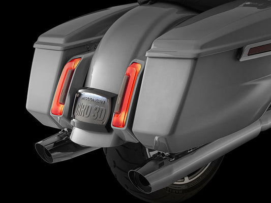 Curved Number Plate Frame with Number Plate Light Only - Gloss Black. Fits CVO Touring 2023up & Street Glide & Road Glide 2024up