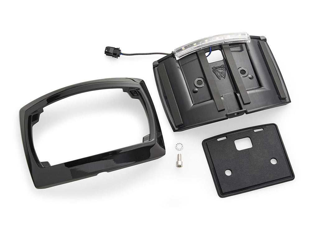 Curved Number Plate Frame with Number Plate Light Only - Gloss Black. Fits CVO Touring 2023up & Street Glide & Road Glide 2024up