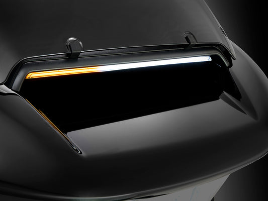 LED Fairing Vent Insert With Amber & White LED's - Gloss Black with Smoked Lens. Fits Road Glide 2024up & CVO Roadglide (inc 'STin.) 2023up.