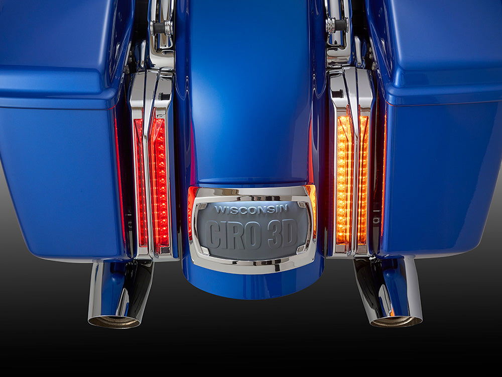 LED Fascia Filler Panel Lights. Red Run & Brake with Amber Turn and Black Housing. Fits CVO Touring 2023up, Street Glide & Road Glide 2024up, Touring 2025up