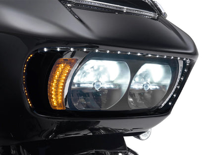 Road Blades with Amber LED Turn Signals & White LED Running Lights. Fits Road Glide 2015-2023