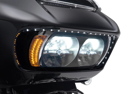 Road Blades with Amber LED Turn Signals & White LED Running Lights. Fits Road Glide 2015-2023