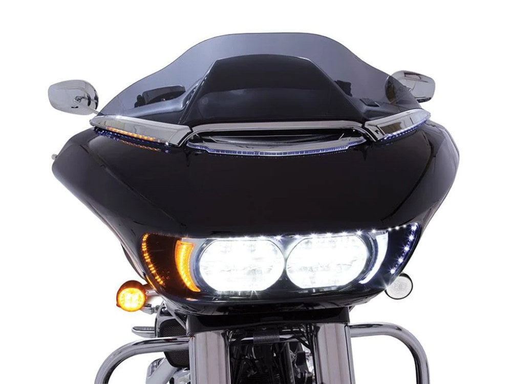 Road Blades with Amber LED Turn Signals & White LED Running Lights. Fits Road Glide 2015-2023