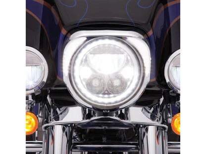 Fang LED Headlight Bezel with White Running Lights - Chrome. Fits Touring 2014-2023