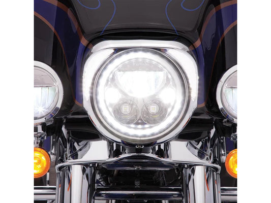 Fang LED Headlight Bezel with White Running Lights - Chrome. Fits Touring 2014-2023