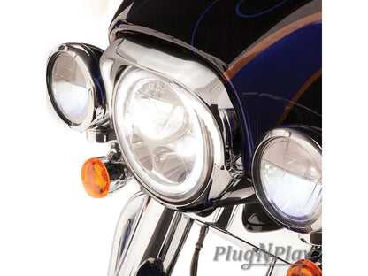 Fang LED Headlight Bezel with Amber Turn Signals & White Running Lights - Chrome. Fits Touring 2014-2023