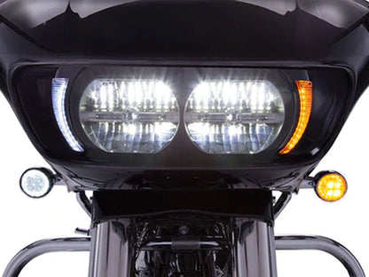 Fang LED Headlight Bezel Vent Inserts With Amber & White LED's - Black. Fits Road Glide 2015-2023