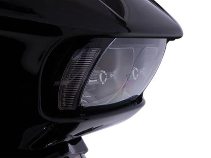 Fang LED Headlight Bezel Vent Inserts With Amber & White LED's - Black. Fits Road Glide 2015-2023