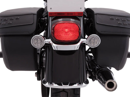 Fang LED Amber Turn Signal Inserts With Clear Lenses & Black Bezel. Fits Front and Rear on most Models With OEM Bullet Style Indicators 2002up.