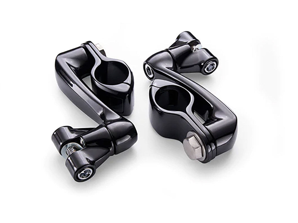 4in. Offset Footpeg Mounts with 1-1/4in. Hingeless Clamps - Black