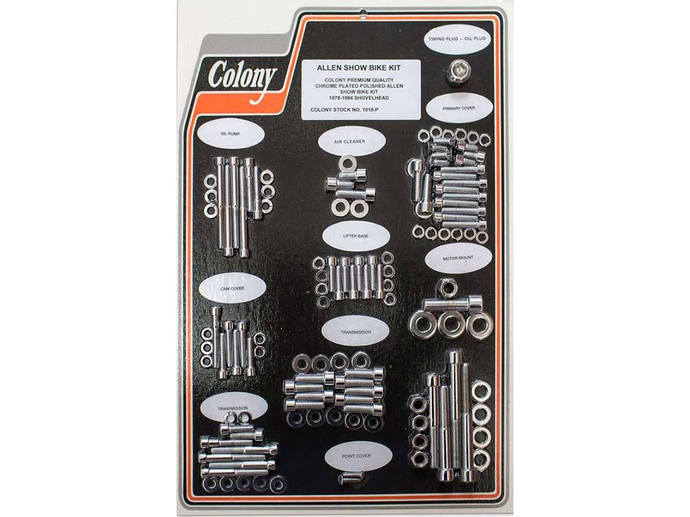 Polished Allen Head Show Bike Kit - Chrome. Fits Big Twin Shovel 1978-1984.
