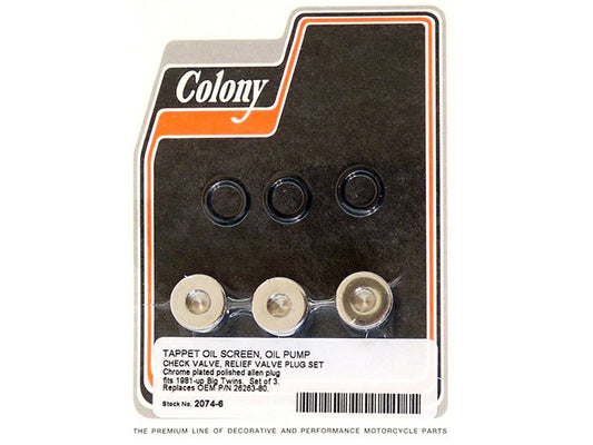 Allen Head Oil Pump Plugs - Chrome. Fits Big Twin 1981-1999.