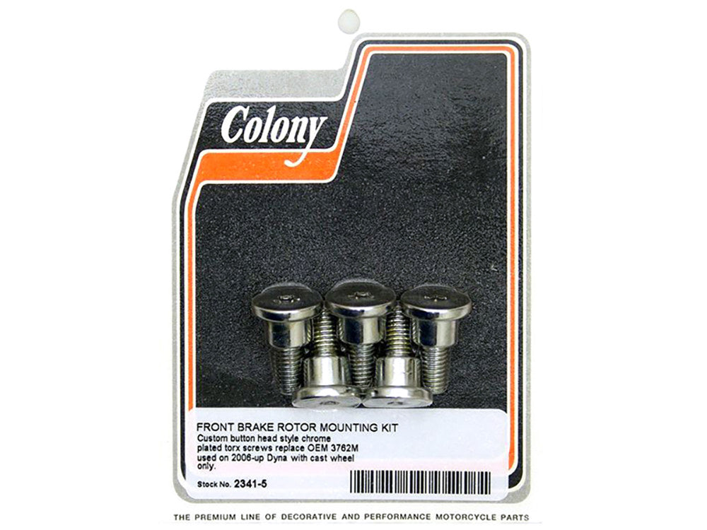 Front Disc Rotor Bolts - Chrome. Fits Dyna 2006-2017 & V-Rod 2002-2017.