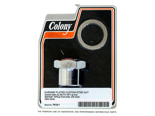 Stem Nut - Chrome. Fits FX 1971up & Sportster 1979-2021.