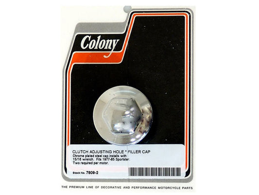 Primary Filler Cap and Clutch Adjusting Hole Cap - Chrome. Fits Sportster 1977-1985