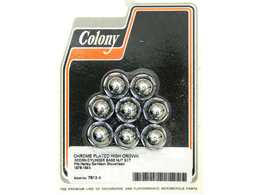 Acorn Cylinder Base Nuts - Chrome. Fits Shovels 1978-1984.