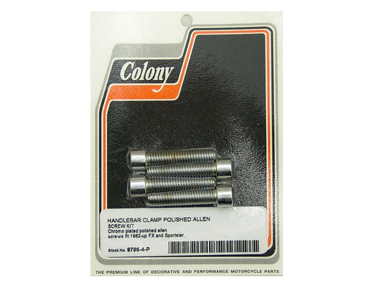 Handlebar Top Clamp Hardware with 5/16-18 x 1-1/2in. Socket Head Bolts - Chrome. Fits FX 1982up & Sportster 1982-2021.