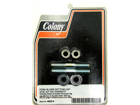Lower Fork Stud Kit - Chrome. Fits Touring 1973-2013, Softail 1984-2007, Dyna Wide Glide 1993-2005 & FXWG 1980-1986