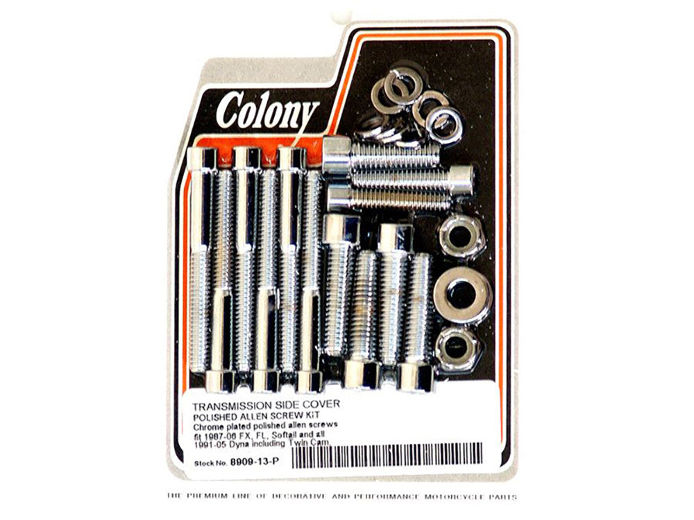 Polished Allen Head Transmission Side Cover Bolts - Chrome. Fits 5Spd Softail 1987-2006 & Dyna 1991-2005.