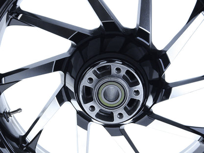 18in. x 5.50in. wide Hurricane 3D Wheel with Rear Hub - Black Cut. Fits Touring 2009up with ABS
