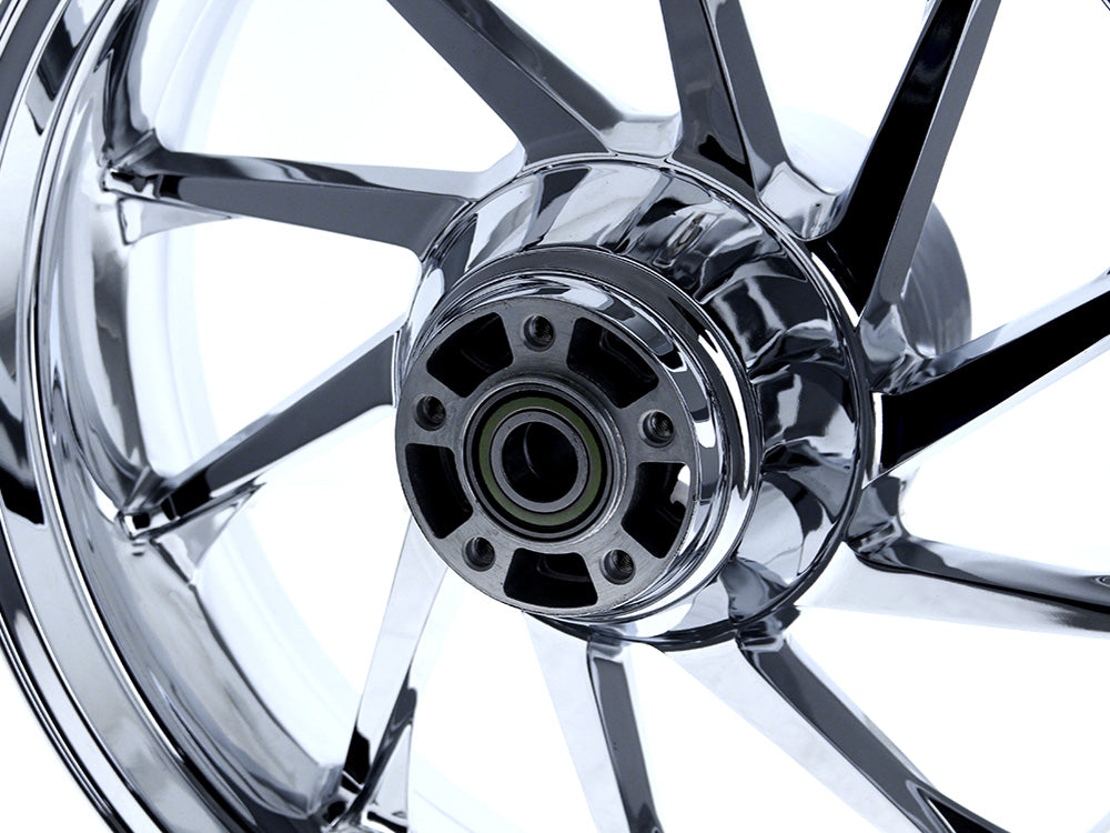 18in. x 5.50in. wide Hurricane 3D Wheel with Rear Hub - Chrome. Fits Touring 2009up with ABS