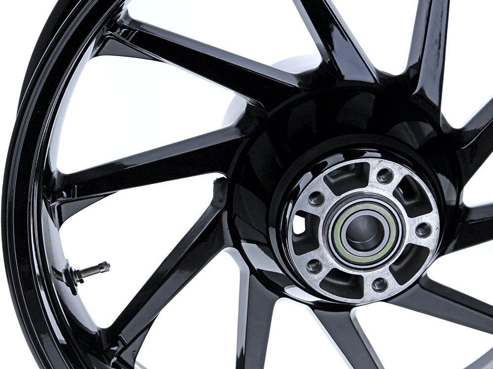 18in. x 5.50in. wide Hurricane 3D Wheel with Rear Hub - Gloss Black. Fits Touring 2009up with ABS
