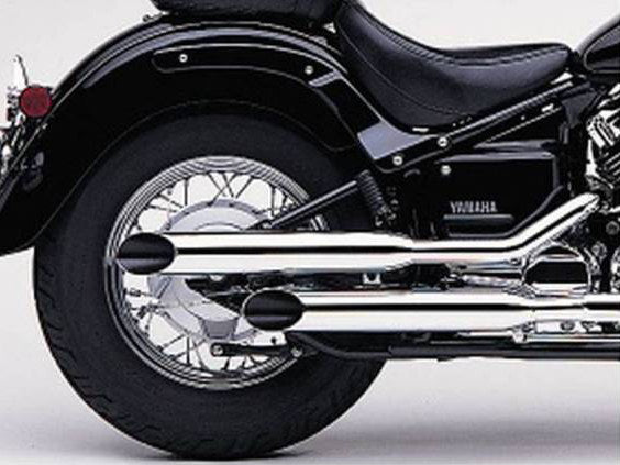 Exhaust with Slash Cut Mufflers - Chrome. Fits Yamaha V-Star XVS650 1998-2019