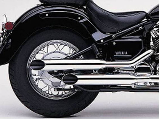 Exhaust with Slash Cut Mufflers - Chrome. Fits Yamaha V-Star XVS650 1998-2019