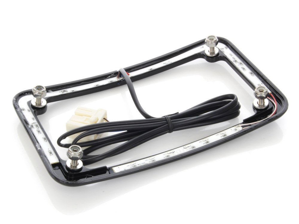Curved Slick Signal Run, Turn, Brake & Number Plate Frame - Black. Fits Softail 1999-2010, FXD 1999-2017 & Sportster 1999-2021.