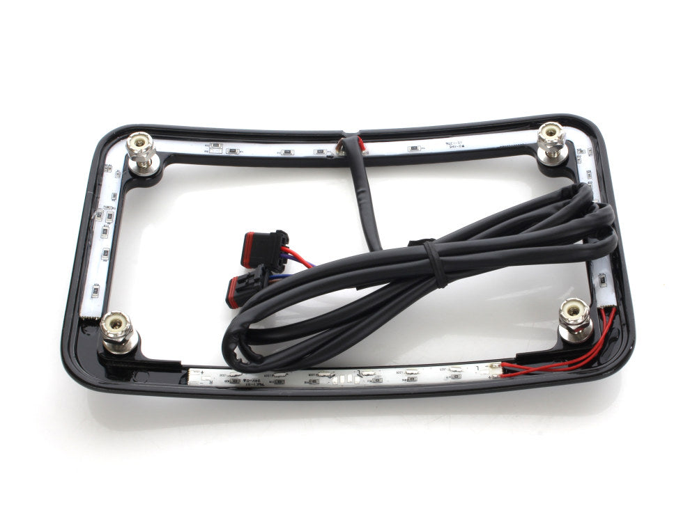Curved Slick Signal Run, Turn, Brake & Number Plate Frame - Black. Fits Softail 2018up.