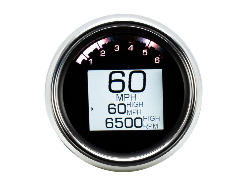 3-3/8in. Round KPH Speedometer with Tachometer - Chrome. Fits Dyna 2004-2011 & Sportster 2004-2013.