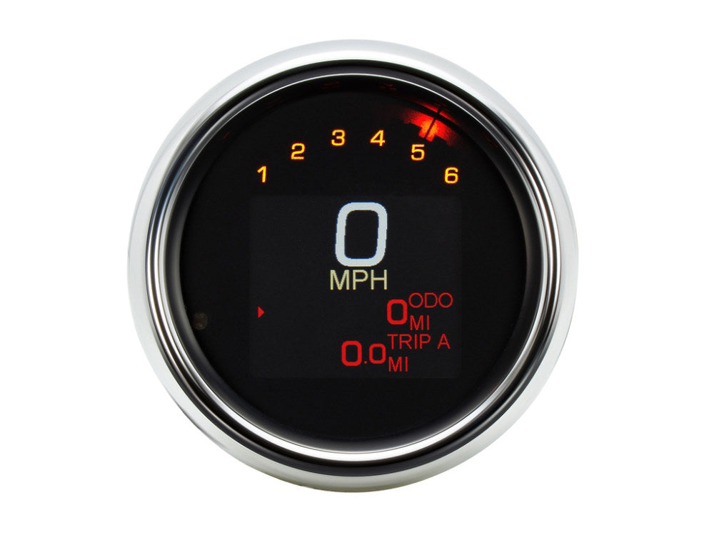 3-3/8in. Round KPH Speedometer with Tachometer - Chrome. Fits Dyna 2004-2011 & Sportster 2004-2013.