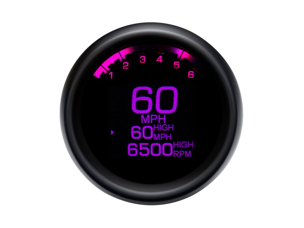 3-3/8in. Round KPH Speedometer with Tachometer - Black. Fits Softail Fat Bob 2018up, Sportster 2014-2021, Dyna Street Bob, Low Rider & Wide Glide 2012-2017 & Softail Breakout, Rocker & Black Line 2011-2017.