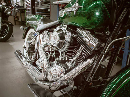 Fat Cat 2-into-1 Exhaust with Straight Muffler - Chrome. Fits Softail 1986-2017.
