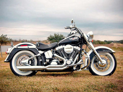 Fat Cat 2-into-1 Exhaust with Straight Muffler - Chrome. Fits Softail 1986-2017.