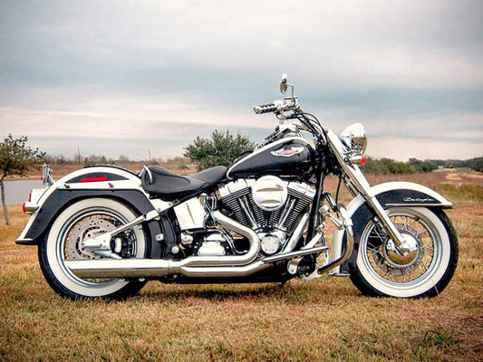 Fat Cat 2-into-1 Exhaust with Straight Muffler - Chrome. Fits Softail 1986-2017.