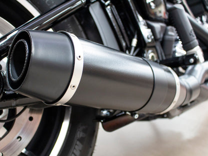 Bob Cat 2-into-1 Exhaust - Black with Black Satin Sleeve Muffler. Fits Softail 2018up Non-240 Tyre Models.