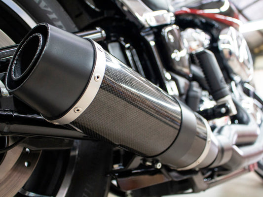 Bob Cat 2-into-1 Exhaust - Black with Carbon Fibre Sleeve Muffler. Fits Softail 2018-2024 Non-240 Tyre Models