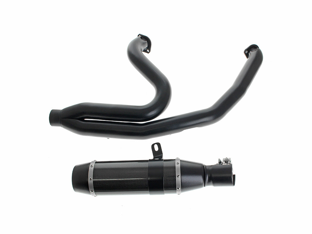 Bob Cat 2-into-1 Exhaust - Black with Carbon Fibre Sleeve Muffler. Fits Softail 2018-2024 Non-240 Tyre Models