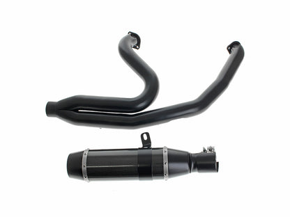 Bob Cat 2-into-1 Exhaust - Black with Carbon Fibre Sleeve Muffler. Fits Softail 2018-2024 Non-240 Tyre Models