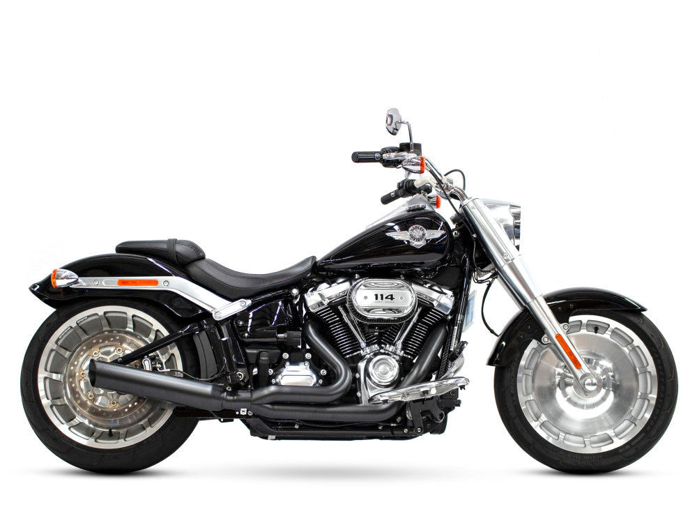 Low Cat 2-into-1 Exhaust - Black. Fits Breakout & Fat Boy 2018up & FXDR 2019up.