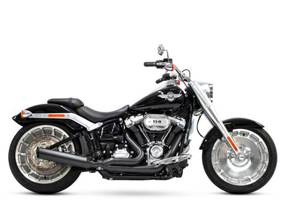 Low Cat 2-into-1 Exhaust - Black. Fits Breakout & Fat Boy 2018up & FXDR 2019up.