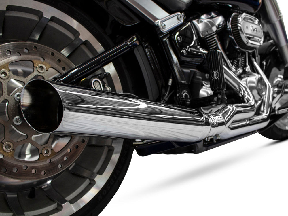 Low Cat 2-into-1 Exhaust - Chrome. Fits Breakout & Fat Boy 2018up & FXDR 2019up.