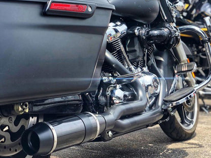 Bob Cat 2-into-1 Exhaust - Black with Black Satin Sleeve Muffler. Fits Touring 2017up.