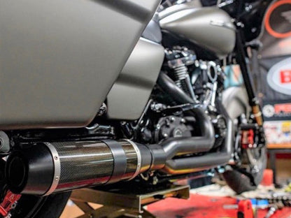 Bob Cat 2-into-1 Exhaust - Black with Carbon Fibre Sleeve Muffler. Fits Touring 2017up.