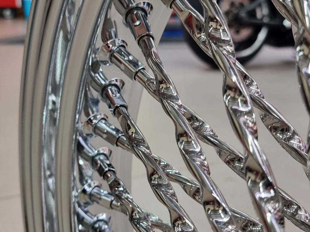 16in. x 3.5in. Cali Fat Spoke Rear Wheel - Chrome. Fits Softail 2011up.
