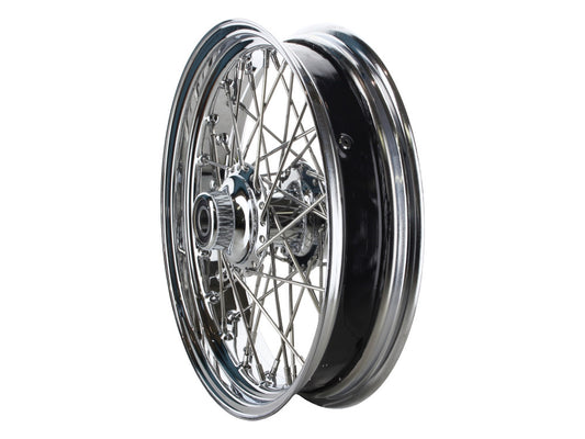 16in. x 3.5in. Front 40 Spoke Cross Laced Wheel - Chrome. Fits Softail Heritage 2007-2010, Deluxe 2007-2010 & Fatboy 2008-2010