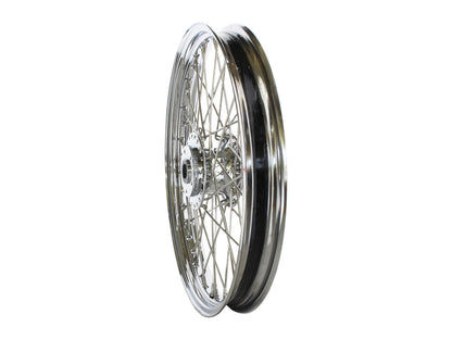 21in. x 2.15in. 40 Spoke Cross Laced Front Wheel - Chrome. Fits FX Softail 2000-2006 & Dyna Wide Glide 2000-2005.