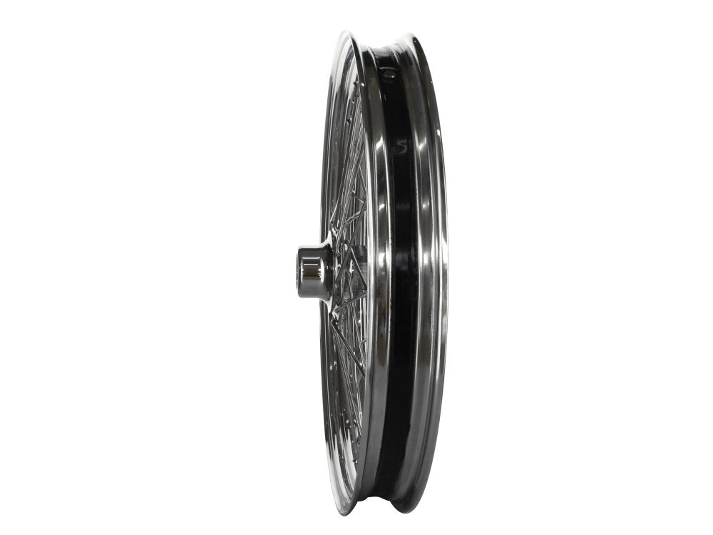 21in. x 2.15in. 40 Spoke Cross Laced Front Wheel - Chrome. Fits Sportster 2000-2007 & Dyna 2000-2005.