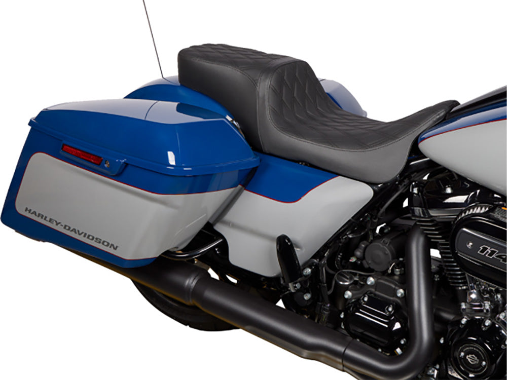 Performance Predator 2up Dual Seat with Black Double Diamond Lattice Stitch. Fits Most Touring 2008-2024